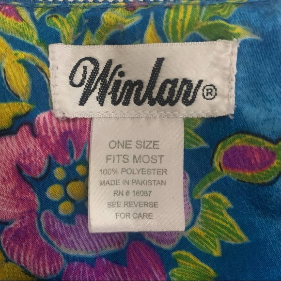 WINLAR Vintage Blue Laurel Roses Satin Long Caftan Lounge Dress - Picture 8 of 8